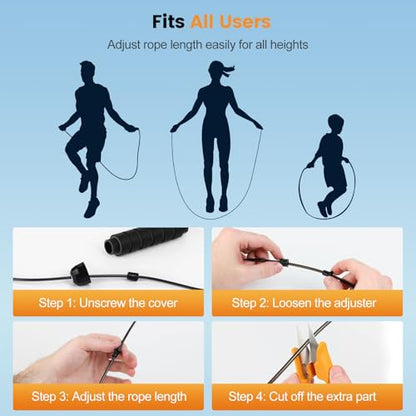 Jump Rope,Tangle-Free Rapid Speed Jump Rope with Ball Bearings for Men,Women and Kids,Adjustable Steel Skipping Rope with Ergonomic Foam Handles,A Ideal Equipment and Accessories for Workout,Fitness,Exercise,Home Gym,Slim Body
