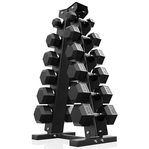 PAPABABE Hex Dumbbell Set with Rack, 85-560lb Rubber Encased Dumbbell Free Weights Dumbbells Set with Storage Rack, Hand Weights Set for Strength Training - style: 260lb (5, 15, 20, 25, 30, 35lb)x2& Rack