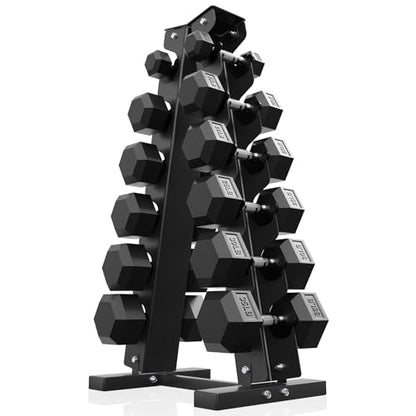 PAPABABE Hex Dumbbell Set with Rack, 85-560lb Rubber Encased Dumbbell Free Weights Dumbbells Set with Storage Rack, Hand Weights Set for Strength Training - style: 260lb (5, 15, 20, 25, 30, 35lb)x2& Rack