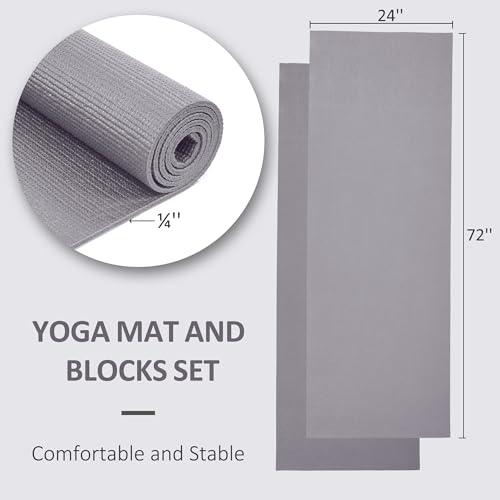 Signature Fitness All Purpose 0.25 Inch Thick High Density No Tear Exercise Yoga Mat with Strap & Lightweight Features for Indoor & Outdoor Use, Gray