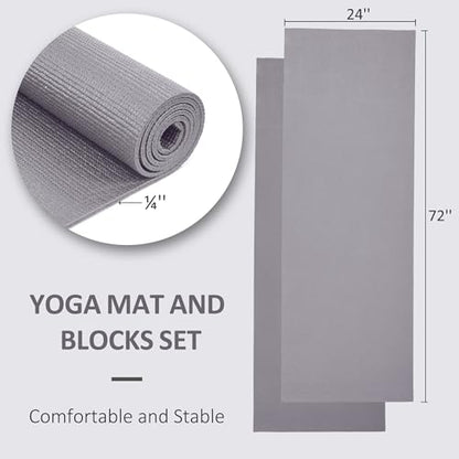 Signature Fitness All Purpose 0.25 Inch Thick High Density No Tear Exercise Yoga Mat with Strap & Lightweight Features for Indoor & Outdoor Use, Gray