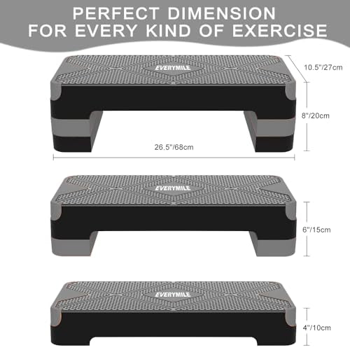 Aerobic Exercise Step, Adjustable Aerobic Stepper for Exercise, Workout Step Platform, Step Up Box, 26.5" Step Deck with 4” 6” 8” Adjustable Height Risers, Women Home Gym Fitness