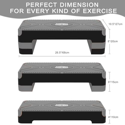 Aerobic Exercise Step, Adjustable Aerobic Stepper for Exercise, Workout Step Platform, Step Up Box, 26.5" Step Deck with 4” 6” 8” Adjustable Height Risers, Women Home Gym Fitness
