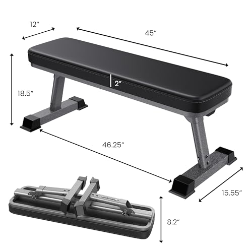 Finer Form Gym Quality Foldable Flat Bench for Multi-Purpose Weight Training and Ab Exercises - Free PDF Workout Chart Included