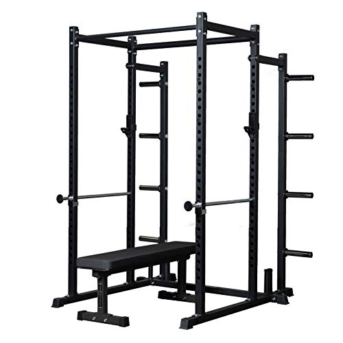 REP Fitness PR-1100 Power Rack Home Gym System, Squat Cage with Attachment Compatibility Multi-Grip Pull Up Bar, Adjustable J Cups, Extended Safeties, 700 lb Capacity, Strength Training Equipment - style: Power Rack + FB-3000 Flat Bench + Weight Storage