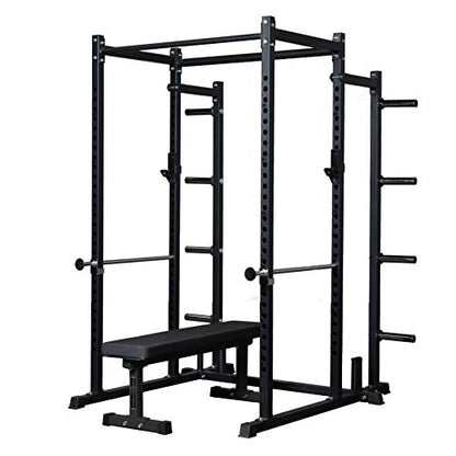REP Fitness PR-1100 Power Rack Home Gym System, Squat Cage with Attachment Compatibility Multi-Grip Pull Up Bar, Adjustable J Cups, Extended Safeties, 700 lb Capacity, Strength Training Equipment - style: Power Rack + FB-3000 Flat Bench + Weight Storage
