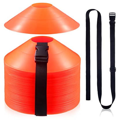 Kenning 100 Pcs Soccer Agility Cones with Strap, Orange Disc Cones for Sports Training, 7.5 Inch Soccer Field Marker Athletic Cone with 2 Carry Straps for Football Basketball Indoor Outdoor Practice