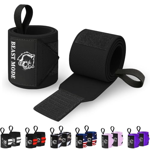 Weightlifting 18" & 12" Wrist Wraps with Thumb Loop – Heavy Duty Wrist Workout Braces for Men and Women – Ideal for Powerlifting, Strength Training, Bodybuilding - color: Black, style: 18" – Beast Mode