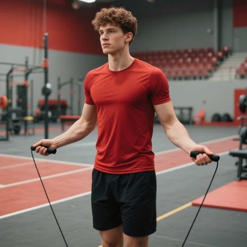 Jump Rope, Adjustable Jump Ropes for Fitness for Women Men and Kids Tangle-Free Rapid Speed Jumping Rope Cable with Ball Bearings Exercise&Slim Body at Home School Gym - color: Red