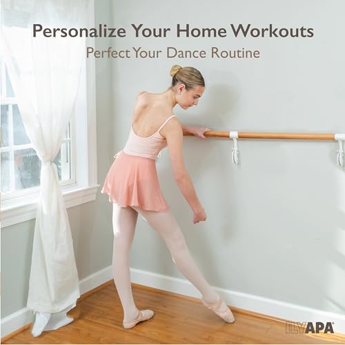 Ilyapa Ballet Barre Bare for Home - Wood Adjustable Wall Mount Ballet Bar Dance Equipment for Barre Workout & Ballet Stretching, Powdercoated White Brackets - size: 5 Ft 8 in.