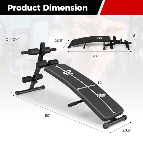 Goplus Adjustable Sit Up Bench for AB Exercise, Foldable Curved Slant Bench with High Density Foam Cushioned Seat for Strength Training, Incline Decline Workout Equipment for Home Gym, Black