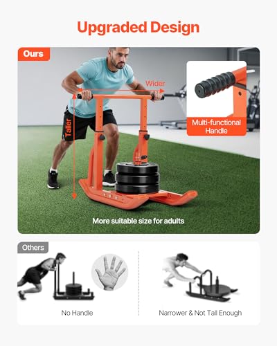 VEVOR Football Sleds and Chutes, Weight Sled, Football Training Pull Push Running Sled, Fitness Workout Sled Push Gym Equipment, Adjustable Height Handle, Compatible 1/2 in Weight Plates