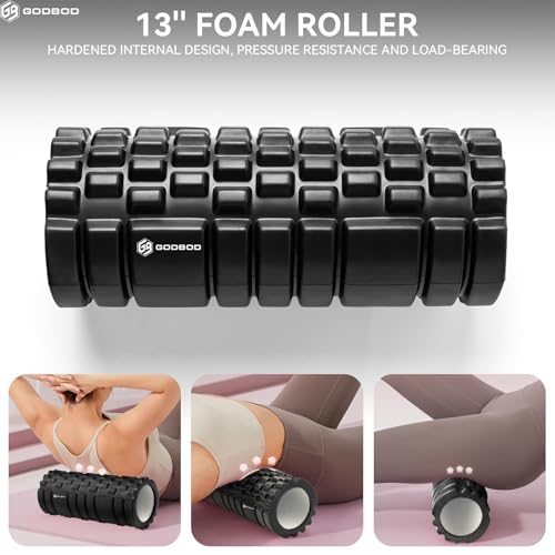 Foam Roller - Deep Tissue Medium Density Muscle Massager with Myofascial Trigger Point Release, Back Massage Roller for Soreness and Mobility 13 x 5.5 Inch, with eBook - color: Black