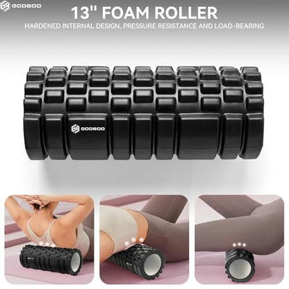 Foam Roller - Deep Tissue Medium Density Muscle Massager with Myofascial Trigger Point Release, Back Massage Roller for Soreness and Mobility 13 x 5.5 Inch, with eBook - color: Black