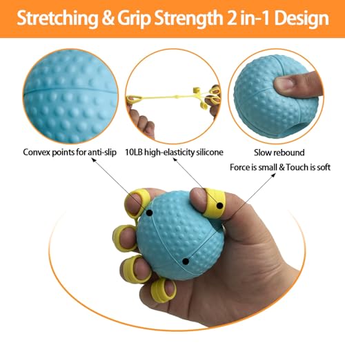 Hand Exercise Ball Squeeze Balls for Hand Therapy Finger Extension Exerciser Finger and Wrist Strengthener, Hand Grip Strengthener for Elderly, Weak Hand, Arthritis, Stroke, Carpal Tunnel(Blue -10LB)