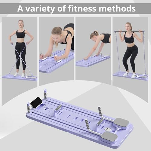 Pilates Board - Pilates Reformer Set, Multi-Purpose Foldable Pilates Reformer Board for Home, 5 in 1 Pilates Sliding Board - color: Purple Set