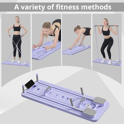 Pilates Board - Pilates Reformer Set, Multi-Purpose Foldable Pilates Reformer Board for Home, 5 in 1 Pilates Sliding Board - color: Purple Set