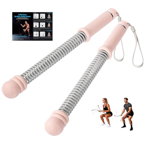 2 PCS Weighted Cordless Battle Ropes - Adjustable Resistance and Portable Ropeless Battle Ropes with Non Slip Handle - Low-Noise Exercise Rope for Instant Effective Workouts Anytime (Pink) - color: Pink