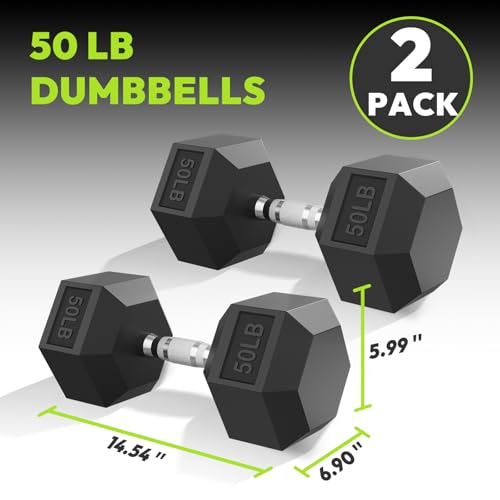 HANDBODE Hex Dumbbell 30-570 lb Dumbbell set, Rubber Encased Exercise & Fitness Dumbbells, Hand Weight for Strength Training - size: 50 lb, Pair, style: Chrome Handle
