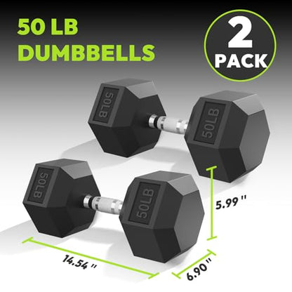 HANDBODE Hex Dumbbell 30-570 lb Dumbbell set, Rubber Encased Exercise & Fitness Dumbbells, Hand Weight for Strength Training - size: 50 lb, Pair, style: Chrome Handle
