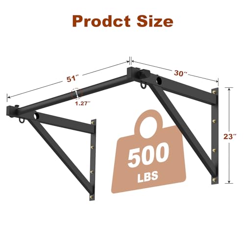 Wall Mounted Pull Up Bar, Adjustable Depth 51" Chin Up Bar, Heavy-Duty 500 lbs Weight Capacity, Maintain Upper Body Strength & Core Stability, Home or Garage Gym Chin Up Workout Training Station
