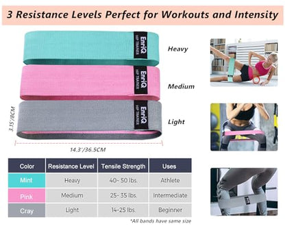 EnriQ Booty Bands Fabric Resistance Bands for Legs and Butt - Non Slip Cloth Hip Bands Elastic Workout Bands - Activate Glutes and Thighs - Made of Premium Elastic Fabric - color: Grey, Pink, Pale turquoise