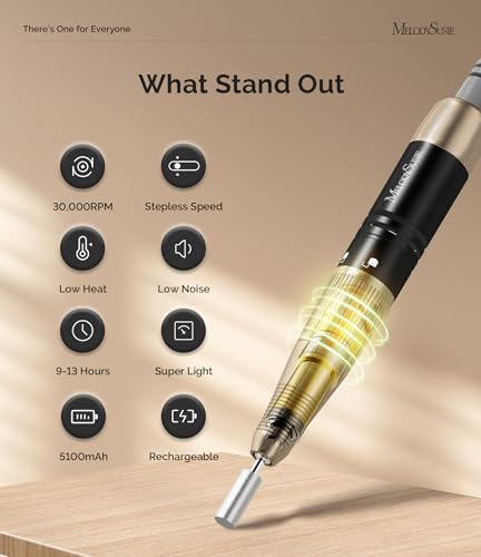 MelodySusie Entry-Level Clip-On Vintage-Style Nail Drill, SC320C 30000RPM Rechargeable E-File for All Manicure Shaping & Gel Removal, Perfect for Training, Nail Art Practice & Home Use