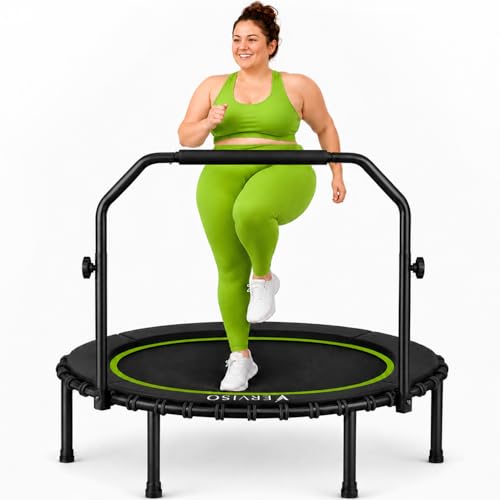 40"/46"/50" Bungee Rebounder Trampoline for Adults, 460LBS Low Impact Quiet Foldable Mini Trampoline, Easy Assembly Indoor Fitness Rebounder with Handle for Whole-Body Workout