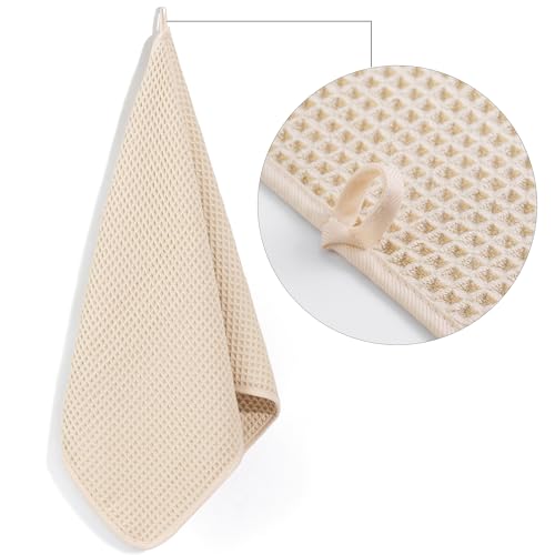POLYTE 430 GSM Poly Blend Microfiber Quick Dry Waffle Hand Towel, 16x30 in - color: Light Beige