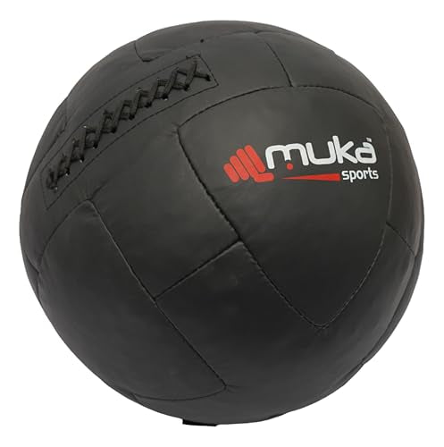 5 kg Wall Ball Soft Synthetic Leather Shell Weighted Medicine Ball for Pilates, Yoga, Strength Training & Physical Therapy with Non-Slippery Grip - color: Black with Laces
