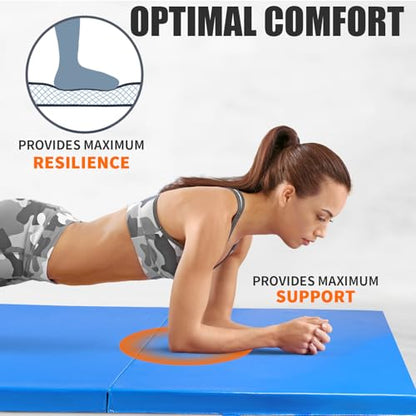 RitFit Upgraded Folding Exercise Mat, 2 Inch Thick Gymnastics Mat - color: Blue(3' x 6')