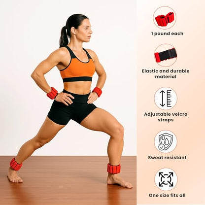 Wrist and Ankle Weights Set with Core Sliders, Adjustable 1lb Each, Sweatproof Design, Portable for Yoga, Pilates, Strength Training, and Home Workouts