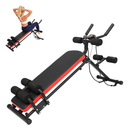 2 in 1 Ab Bench, Adjustable Ab Workout Bench with 330 lbs Capacity, Home Gym Exercise Machine for Sit Ups, Glider and Push Ups, Red