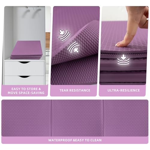 Foldable Yoga Mat 72" L x 24" W x 0.24 Inch，Travel Yoga Mat with Stretch Strap, Non-Slip Folding Yoga Mats for Home/Gym，Pilates Mat/Non Slip Yoga Mat for Fitness