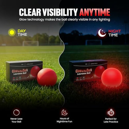Glow in the Dark Lacrosse Ball | Official Size & Weight | 2 Pack | Night Practice & Training - color: Red