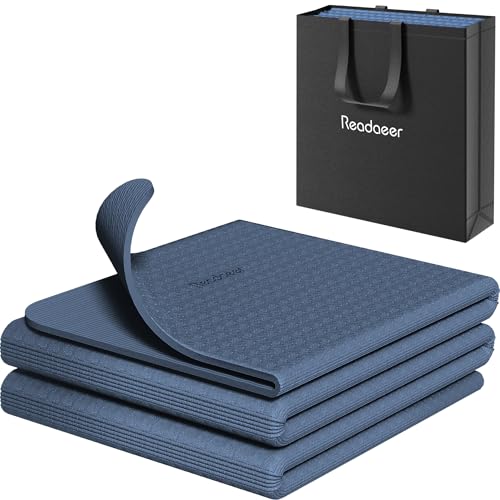 Readaeer Foldable Yoga Mat for Travel Folding Yoga Mat 6mm Thick with Carrying Bag, Non-Slip TPE Exercise Pilates Mat for 72" L x 24" W x 0.24 Inch - color: Blue