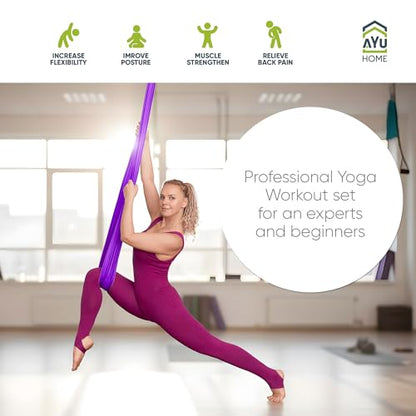 AyuHome Aerial Silks Kit for Home - Premium Yoga Swing for Adults with 660 lbs Capacity - Versatile Aerial Yoga Hammock for Gymnastics Training