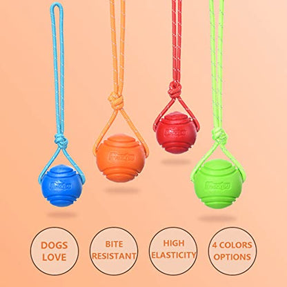 Dog Training Ball on A Rope Rubber Dog Rope Toys Ball with Handle for Tug of War K9 Training Rewards for Belgian Malinois Gifts, 5cm in Diameter for Small Dogs 0-30 Lbs, Pack of 4