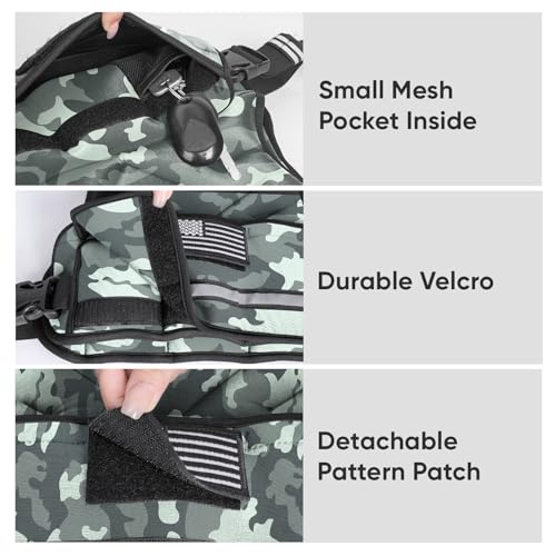 Adjustable Weighted Vest, 4-10lb/12-18lb/20-32lb Vest with 6 Ironsand Weights and Large Pocket, Weight Vest for Men Women Strength Training, Running, Walking - color: Grey Camo, size: 12-18lbs