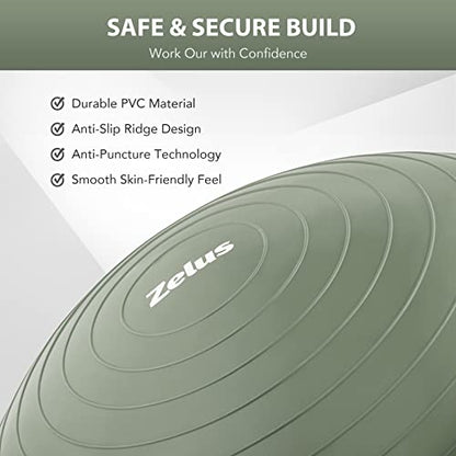 ZELUS 23in. Balance Ball with 55cm Yoga Ball, Resist Bands & Foot Pump - color: Matcha green
