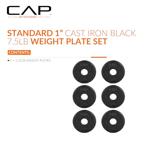 CAP Barbell Standard 1-Inch Cast Iron Weight Plates - Singles & Sets | 1.25-50 lbs | Multiple Options