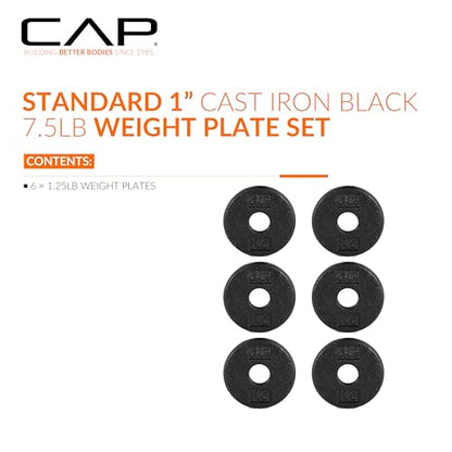 CAP Barbell Standard 1-Inch Cast Iron Weight Plates - Singles & Sets | 1.25-50 lbs | Multiple Options