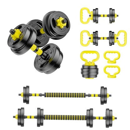 Adjustable Dumbbell Set, 10-90lbs Free Weights with Connector – 4 in 1 Dumbbells, Barbell, Kettlebell & Push Up Stand, Adjustable Weights Set for Home Gym Fitness Equipment for Men & Women