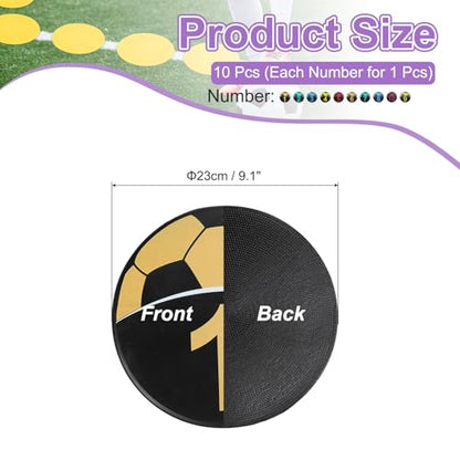 PATIKIL Number Spot Markers 9 Inch, 10 Pcs Soccer Non-Slip Floor Dots Agility Markers Flat Field Cones Poly Dots for Dance Soccer Basketball Sports, Yellow/Blue/Red/Dark Yellow/Green