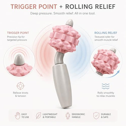VibeRoll Mini Massage Tool for Trigger Point Relief, Handheld Muscle Roller Stick for Neck, Legs, Arms & Back, Portable Deep Tissue Recovery Tool