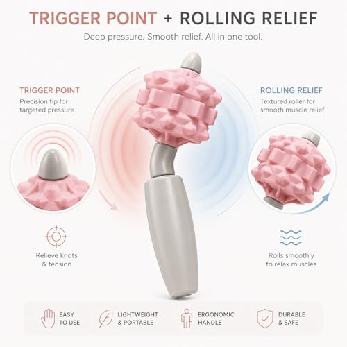 Portable Massage Tool for Muscle Relief, Trigger Point Roller Stick for Deep Tissue Massage, Handheld Recovery Tool for Neck, Back, Legs, Arms & Feet