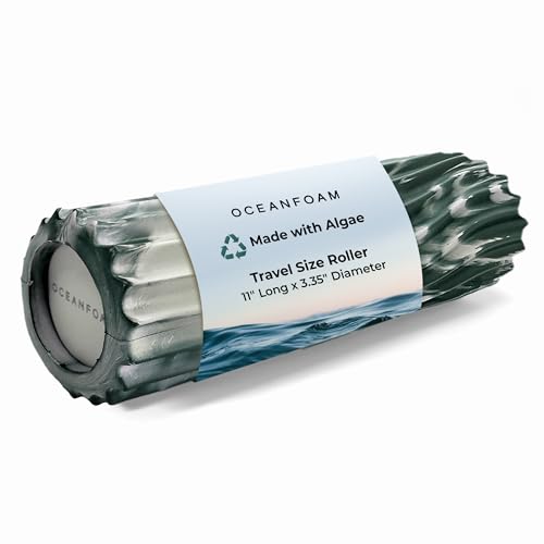 Ripple Travel Foam Roller (11" x 3.35") Firm Mini Foam Roller for Physical Therapy, Deep Tissue Massage, Back Pain - High Density, Ergonomic Wave Textured - Yoga, Exercise (Hunter Marbled) - color: Hunter Marbled