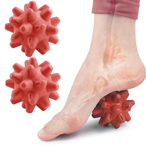 Massage Roll Balls, 2 Pack Spiky Massage Balls Deep Tissue Trigger Point and Myofascial Release for Plantar Fasciitis Relief, Muscle Recovery, 2.8 Inch Diameter (Red) - color: Red