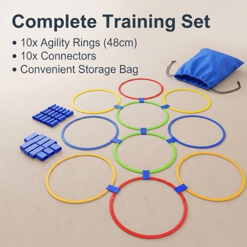 10 Round Agility Rings, 48cm Training Rings with Clips, Extra Large Speed for Agility Footwork Training, Mixed Colors Exercise Equipment
