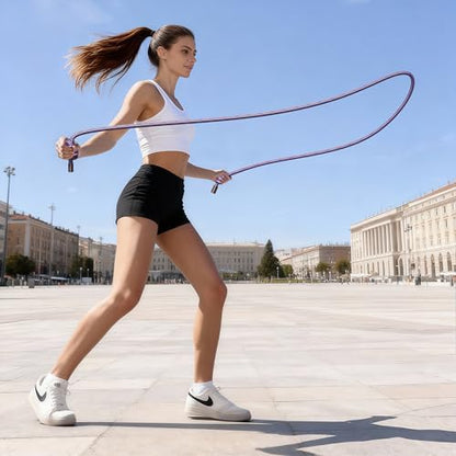Flow Rope Exercise Jump Rope – 1.5lb Weighted Flow Jump Rope for Cardio, Boxing, HIIT & Upper Body Fitness – Adjustable Double Woven Workout Rope for Women, Beginners – Indoor & Outdoor Use